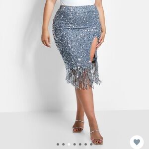 Rebdolls Silver Sequin Pencil Skirt with Fringe